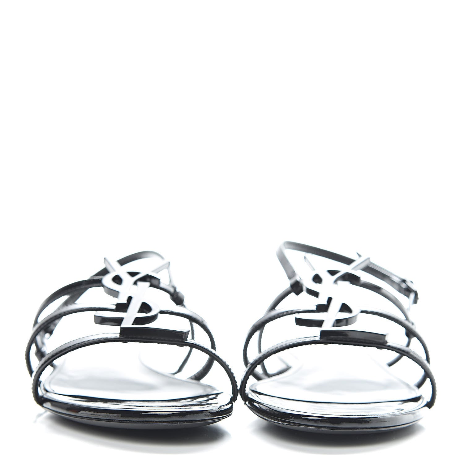 Saint Laurent Patent Calfskin Cassandra Monogram Sandals 36.5 Black 2 of 8