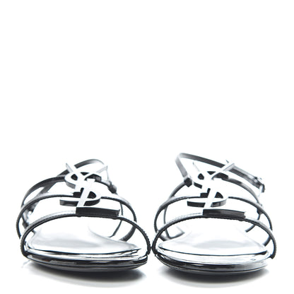 Saint Laurent Patent Calfskin Cassandra Monogram Sandals 36.5 Black 2 of 8