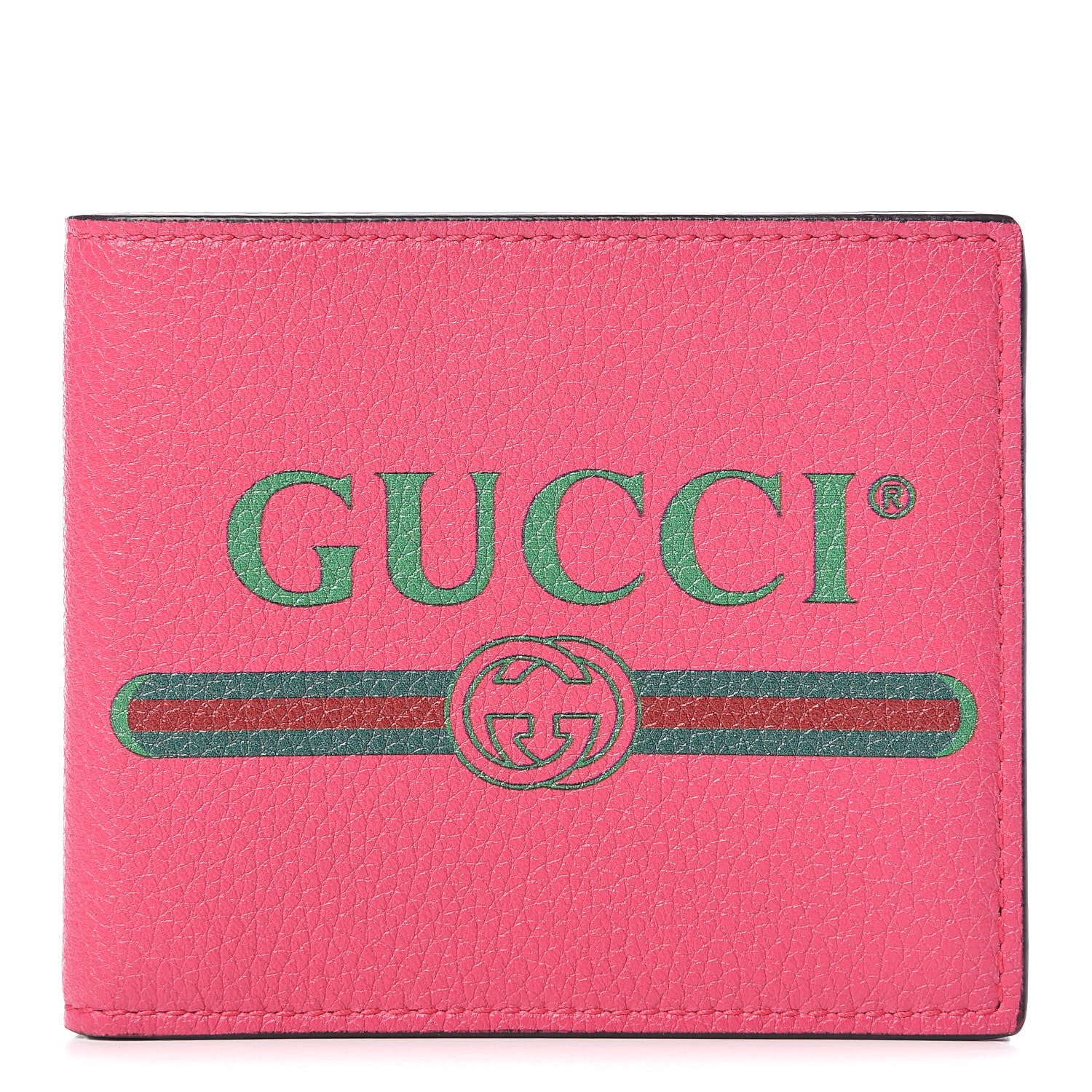 Gucci Grained Calfskin Logo Bi-Fold Wallet Box Pink Green 1 of 9