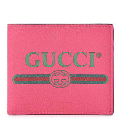 Gucci Grained Calfskin Logo Bi-Fold Wallet Box Pink Green 1 of 9