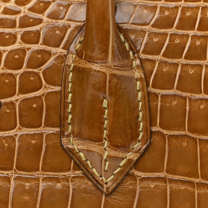 Hermes Shiny Porosus Crocodile Birkin 30 Ficelle Chartreuse 9 of 42