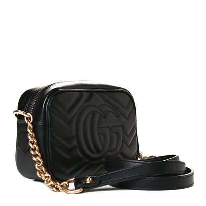 Gucci Calfskin Matelasse Mini GG Marmont Chain Shoulder Bag Black 2 of 12