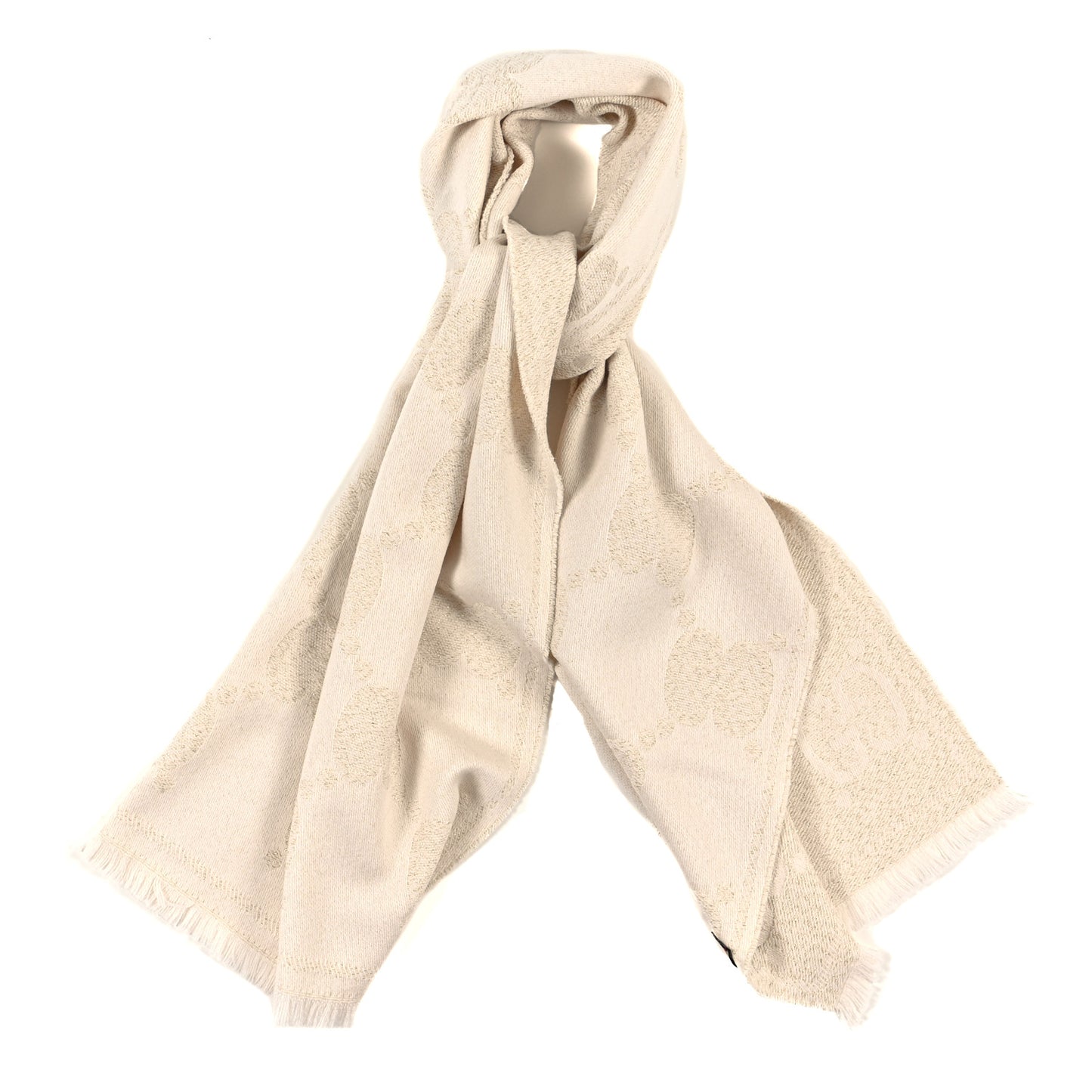 Wool Lame Jacquard Monogram Jumbo GG Lady Nest Lux Scarf White Gold