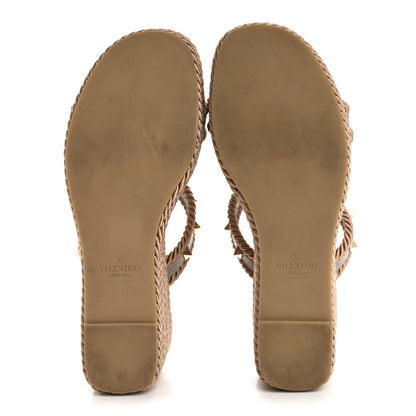 Valentino Garavani Calfskin Rockstud Torchon Espadrille Caged 25/95mm Wedge Sandals 39 Poudre 6 of 8