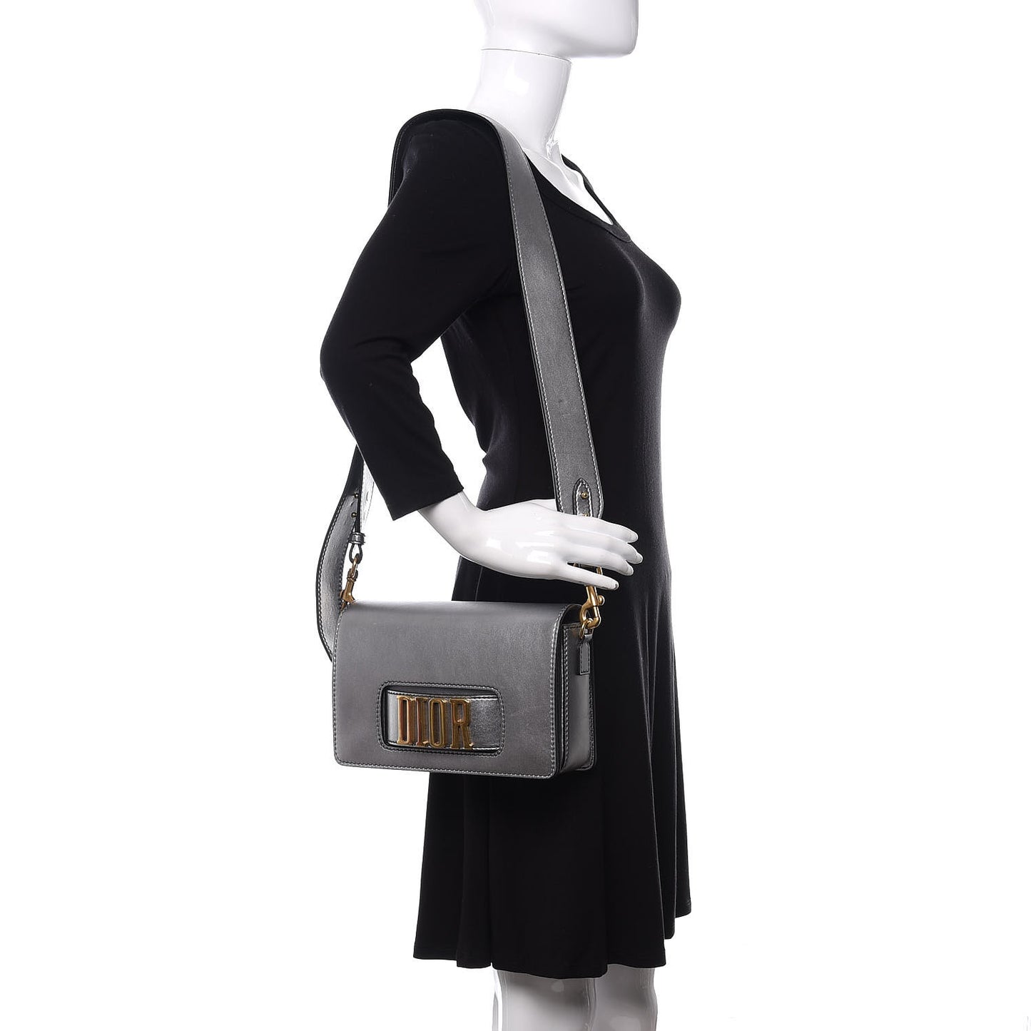 Metallic Smooth Calfskin Dio(r)evolution Flap Bag Silver