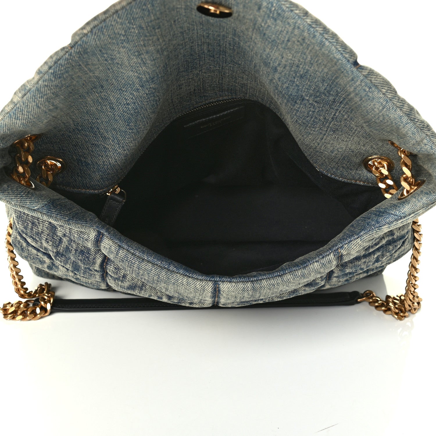 Saint Laurent Denim Quilted Medium Loulou Puffer Monogram Chain Satchel Blue Black 4 of 6