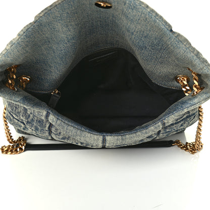 Saint Laurent Denim Quilted Medium Loulou Puffer Monogram Chain Satchel Blue Black 4 of 6