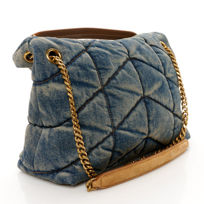 Saint Laurent Denim Quilted Small Loulou Puffer Monogram Chain Satchel Blue Cinnamon 3 of 10