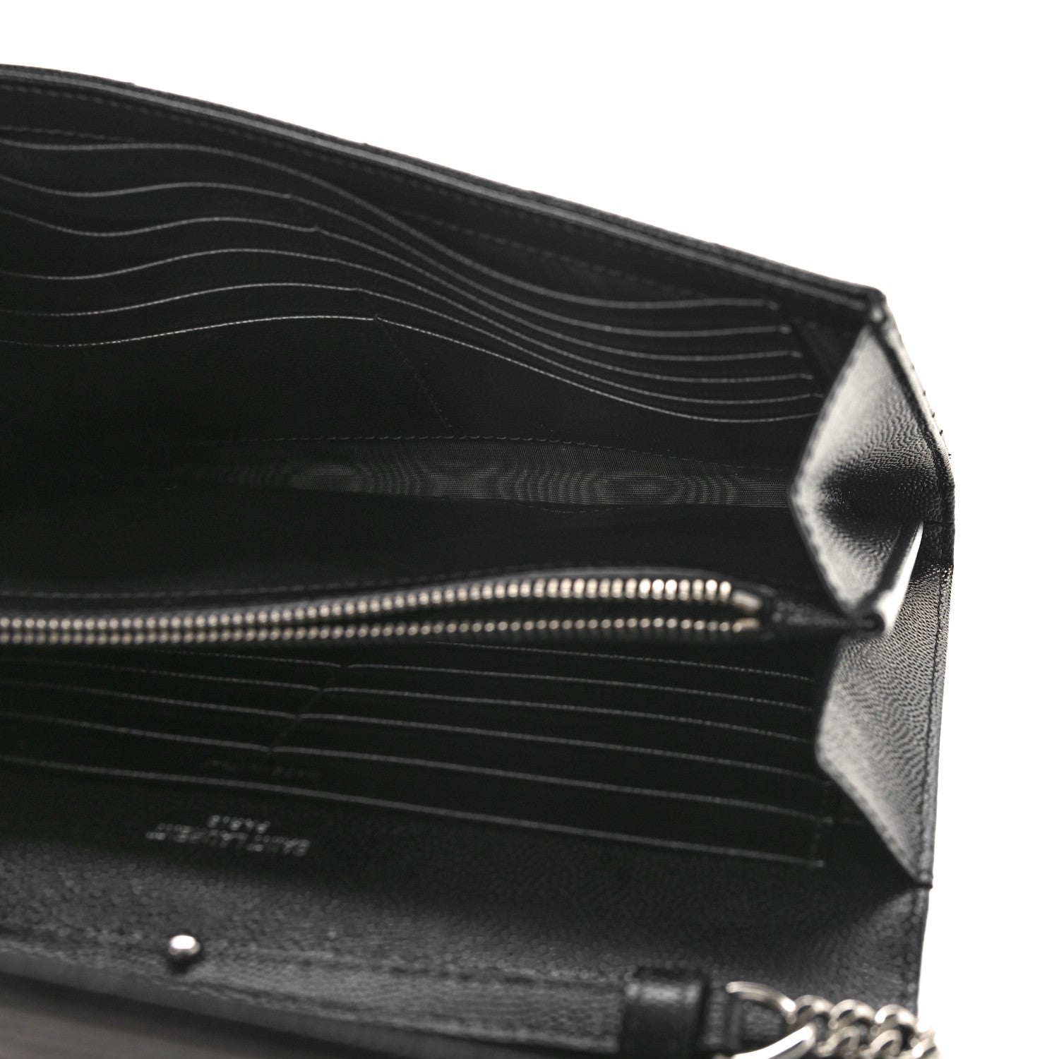 Saint Laurent Grain De Poudre Matelasse Chevron Monogram Chain Wallet Black 5 of 9