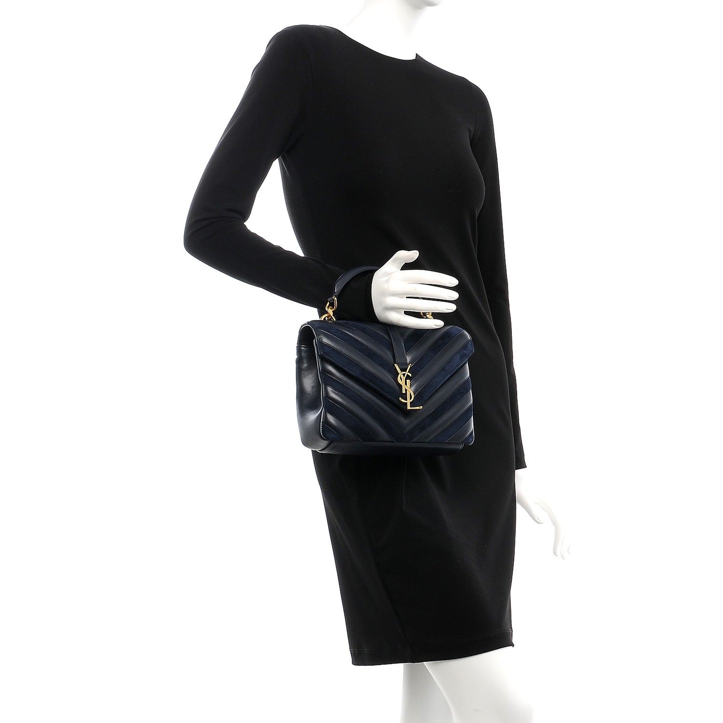 Calfskin Suede Matelasse Chevron Monogram Medium College Bag Marine