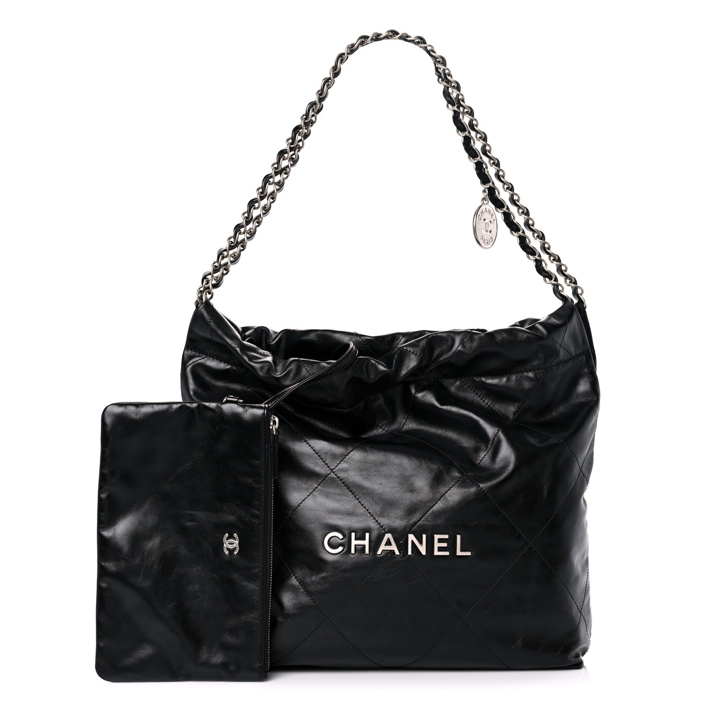 Shiny Calfskin Quilted Small Chanel 22 Black