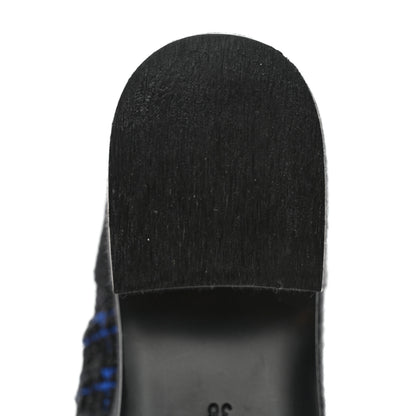Chanel Tweed Lace Up Platform Oxfords 38 Black Blue 12 of 12