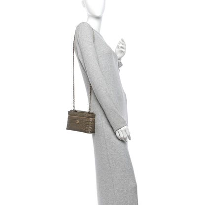Chanel Calfskin Crocodile Embossed Top Handle Trapeze Small Vanity Case With Chain  Dark Khaki 2 of 10