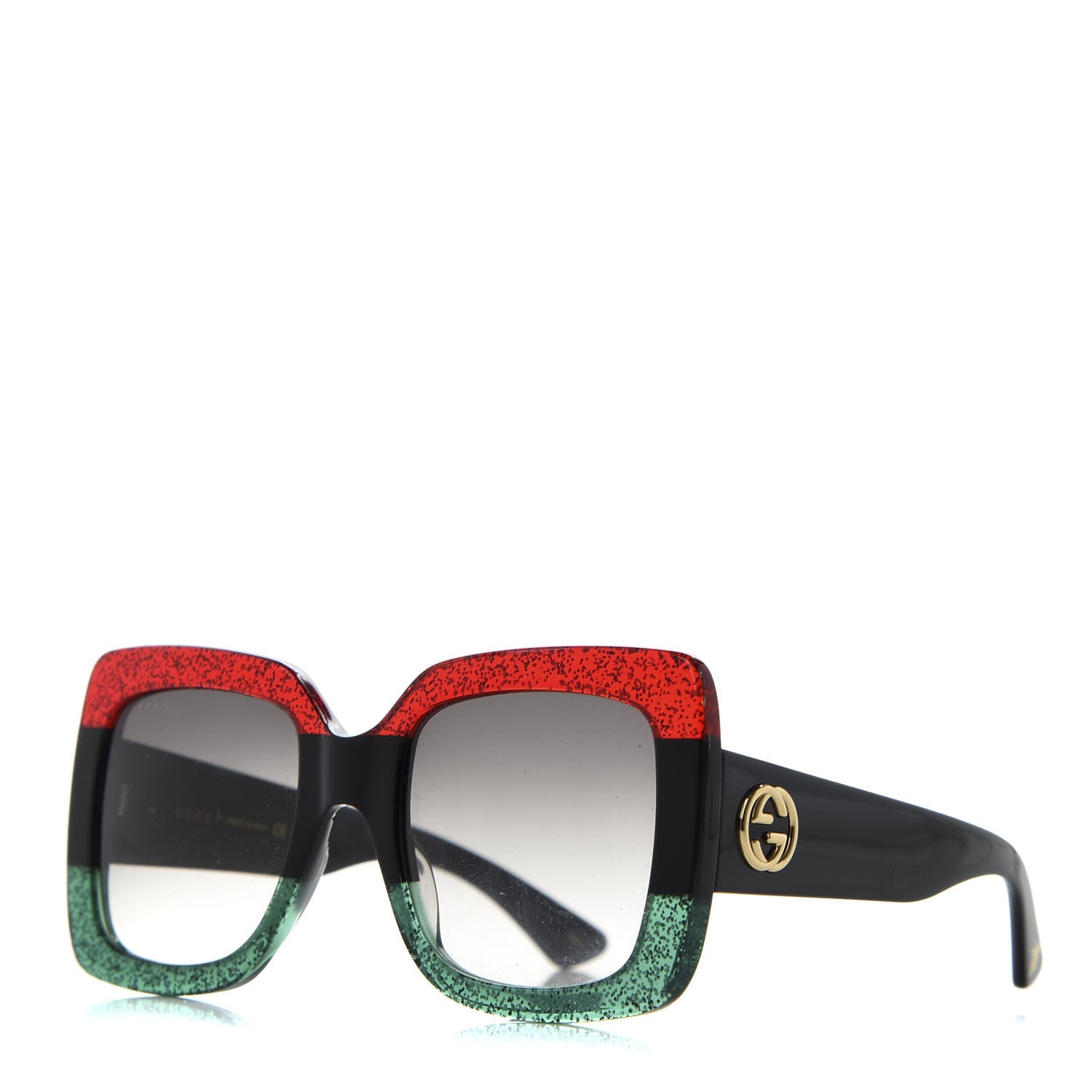 Gucci Acetate Square Frame Sunglasses GG0083S Glitter Red Black Green 1 of 8