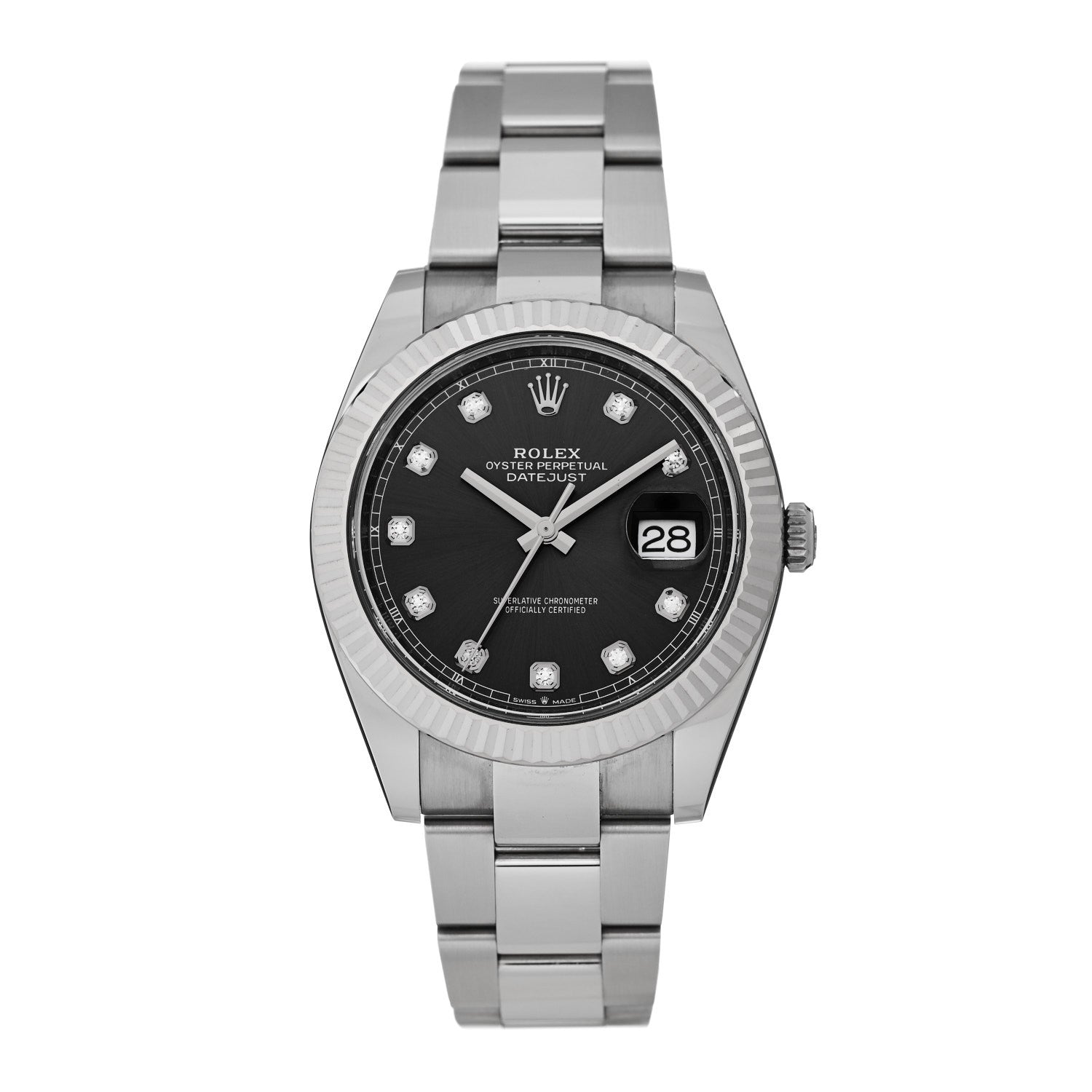 Rolex Stainless Steel 18K White Gold Diamond 41mm Oyster Perpetual Datejust Watch Slate 126334 1 of 4