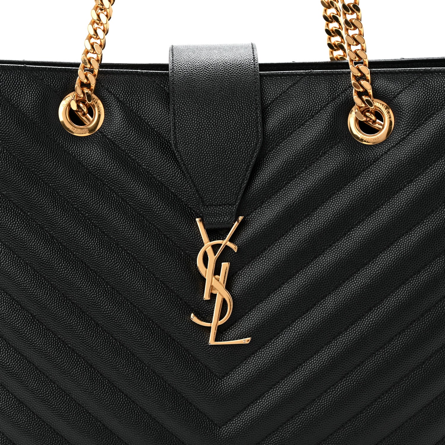 Saint Laurent Grain De Poudre Matelasse Chevron Monogram Shopping Bag Black 8 of 10