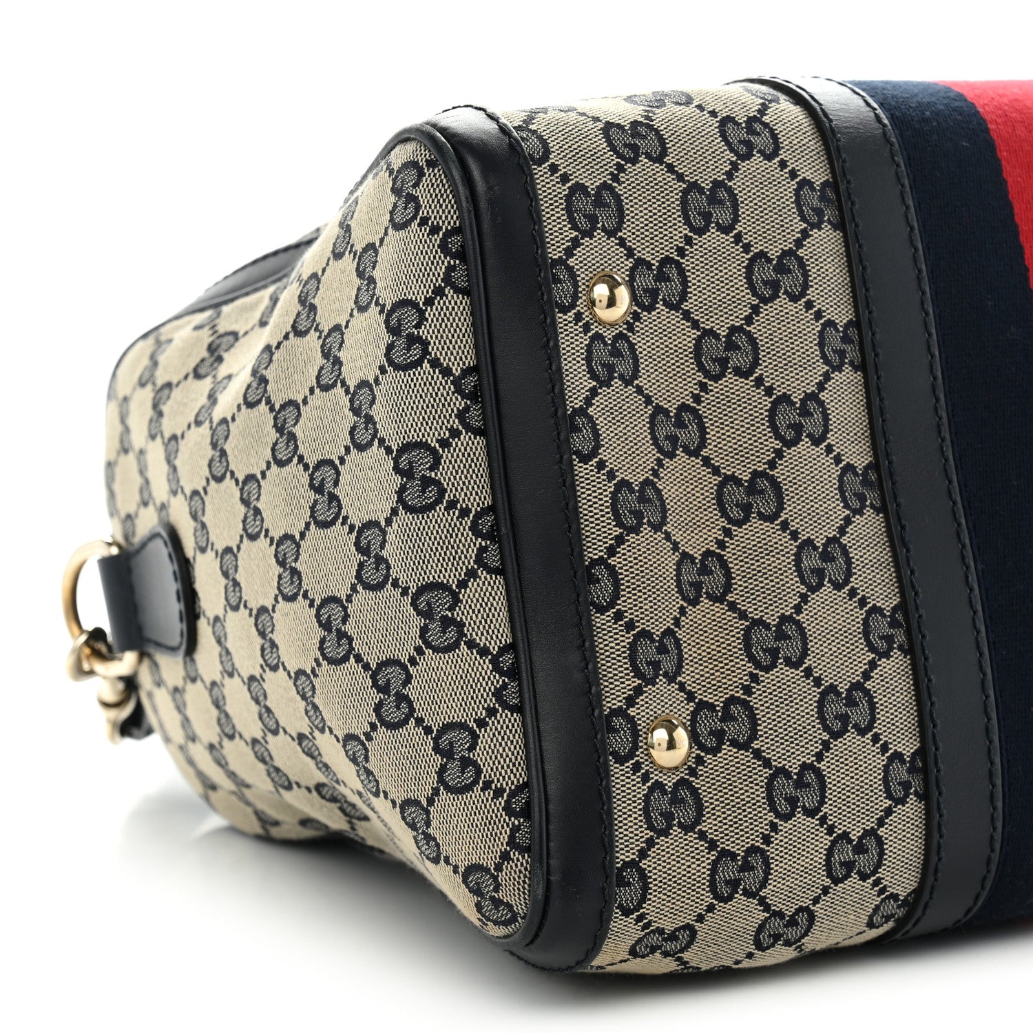 Gucci Monogram Selleria Calfskin Vintage Web Medium Boston Beige Blue 8 of 9