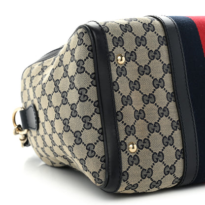 Gucci Monogram Selleria Calfskin Vintage Web Medium Boston Beige Blue 8 of 9