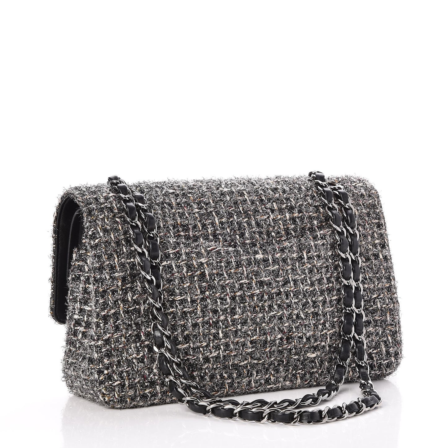 Metallic Tweed Medium Double Flap Black White
