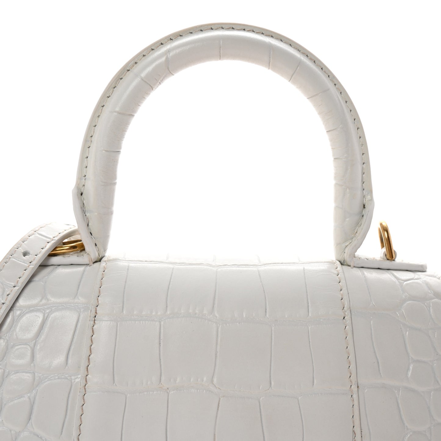 Shiny Calfskin Crocodile Embossed Hourglass Top Handle Bag XS White