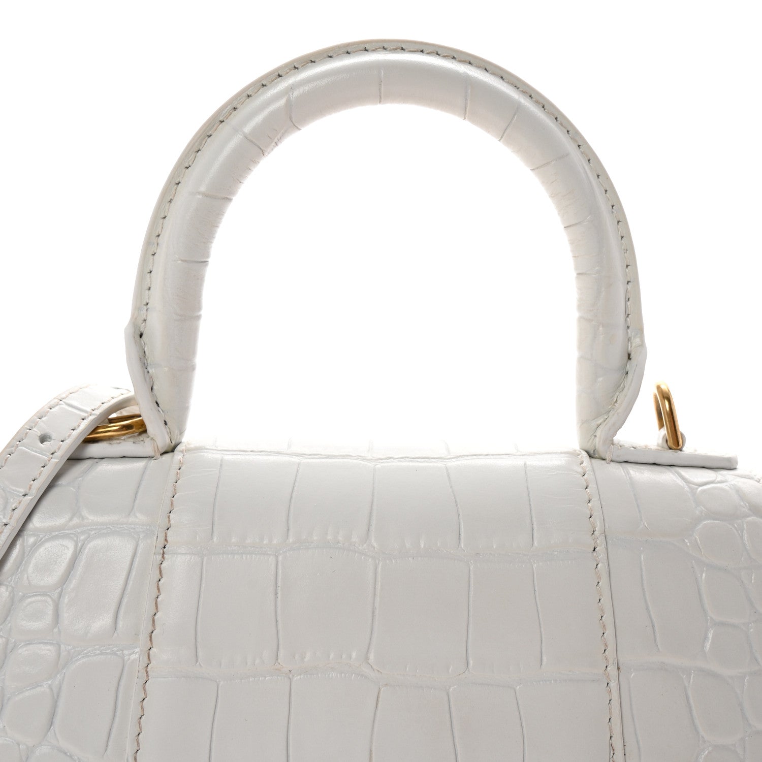 Balenciaga Shiny Calfskin Crocodile Embossed Hourglass Top Handle Bag XS White 8 of 10