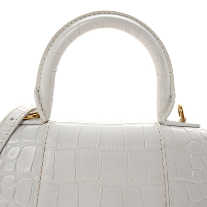 Balenciaga Shiny Calfskin Crocodile Embossed Hourglass Top Handle Bag XS White 8 of 10