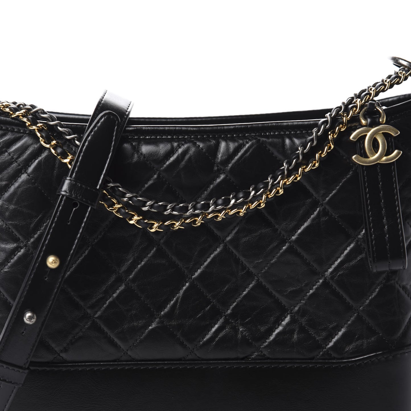 Aged Calfskin Quilted Medium Gabrielle Hobo Black
