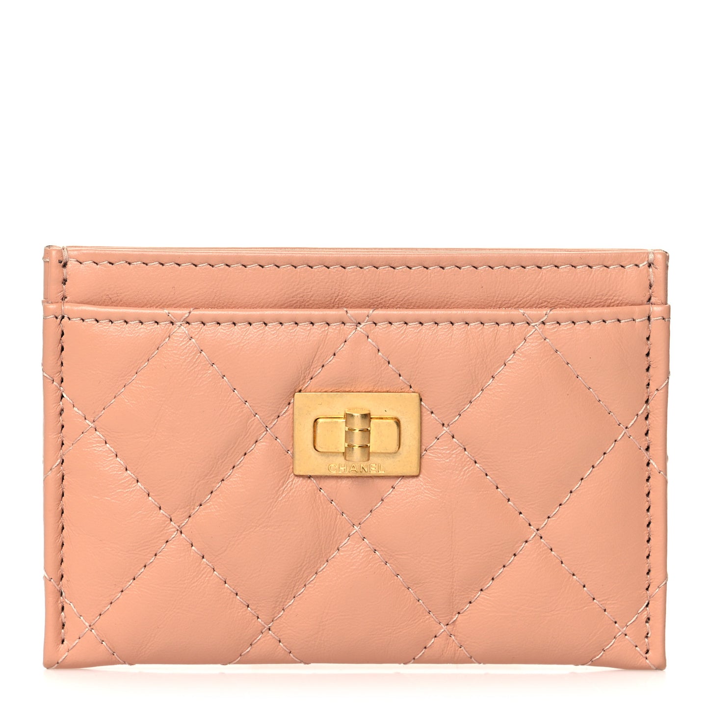 Aged Calfskin Quilted Reissue Card Holder Beige