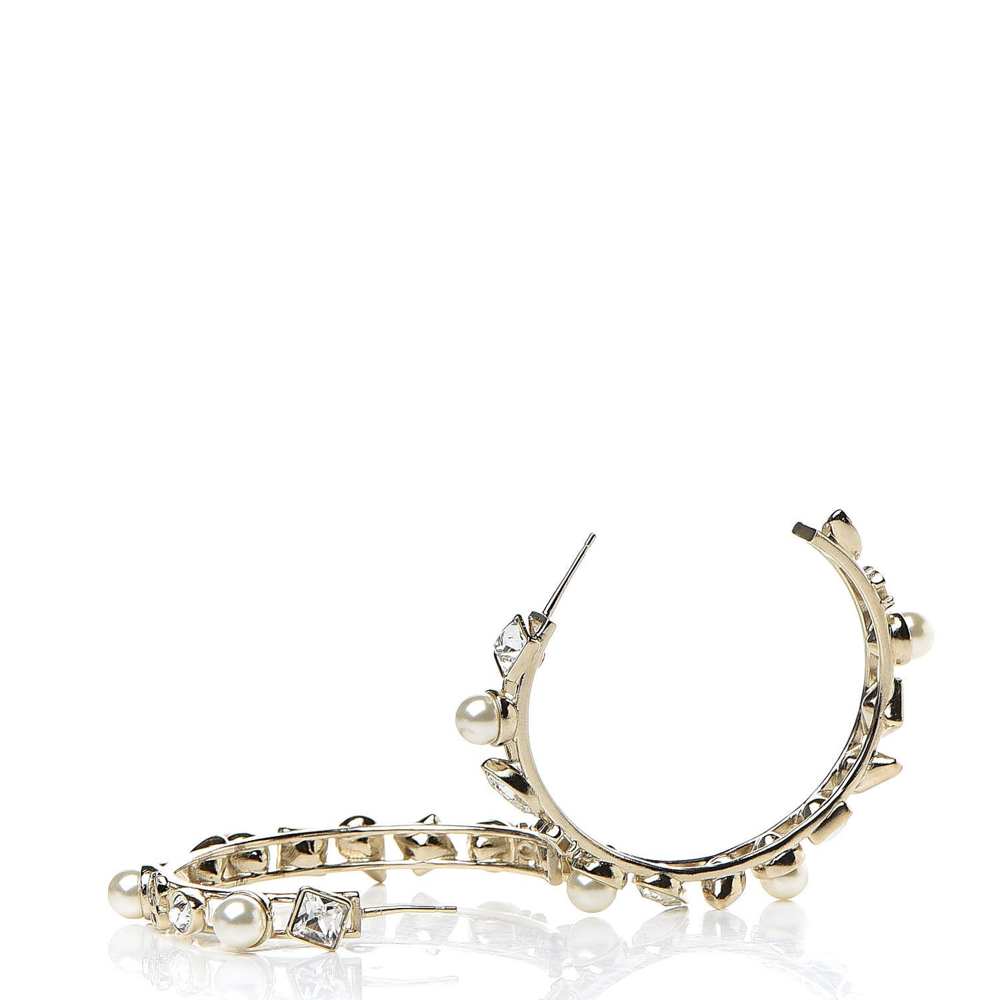 Glass Pearl Strass Snowfall Hoop Earrings Gold