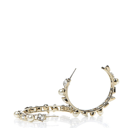 Chanel Glass Pearl Strass Snowfall Hoop Earrings Gold 3 of 4