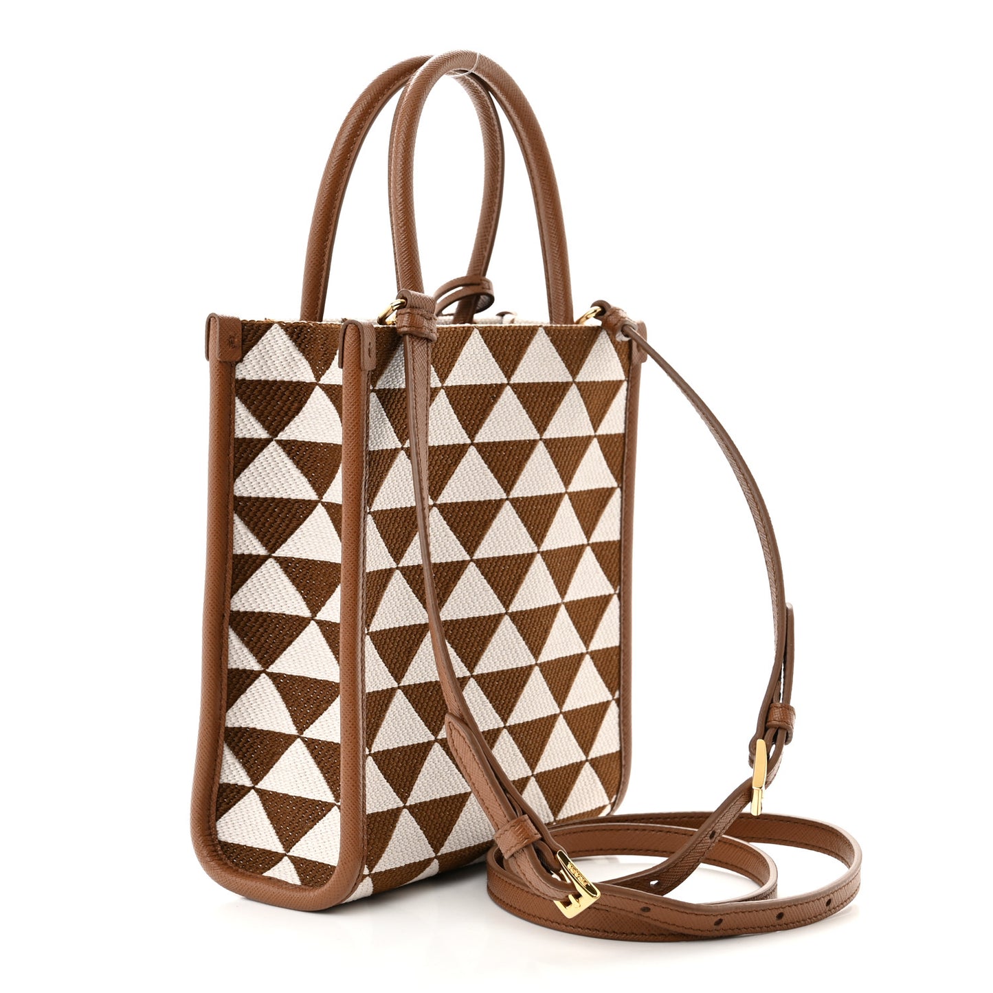 Jacquard Saffiano Triangolo Symbole Embroidered Micro Tote Tobacco Talco