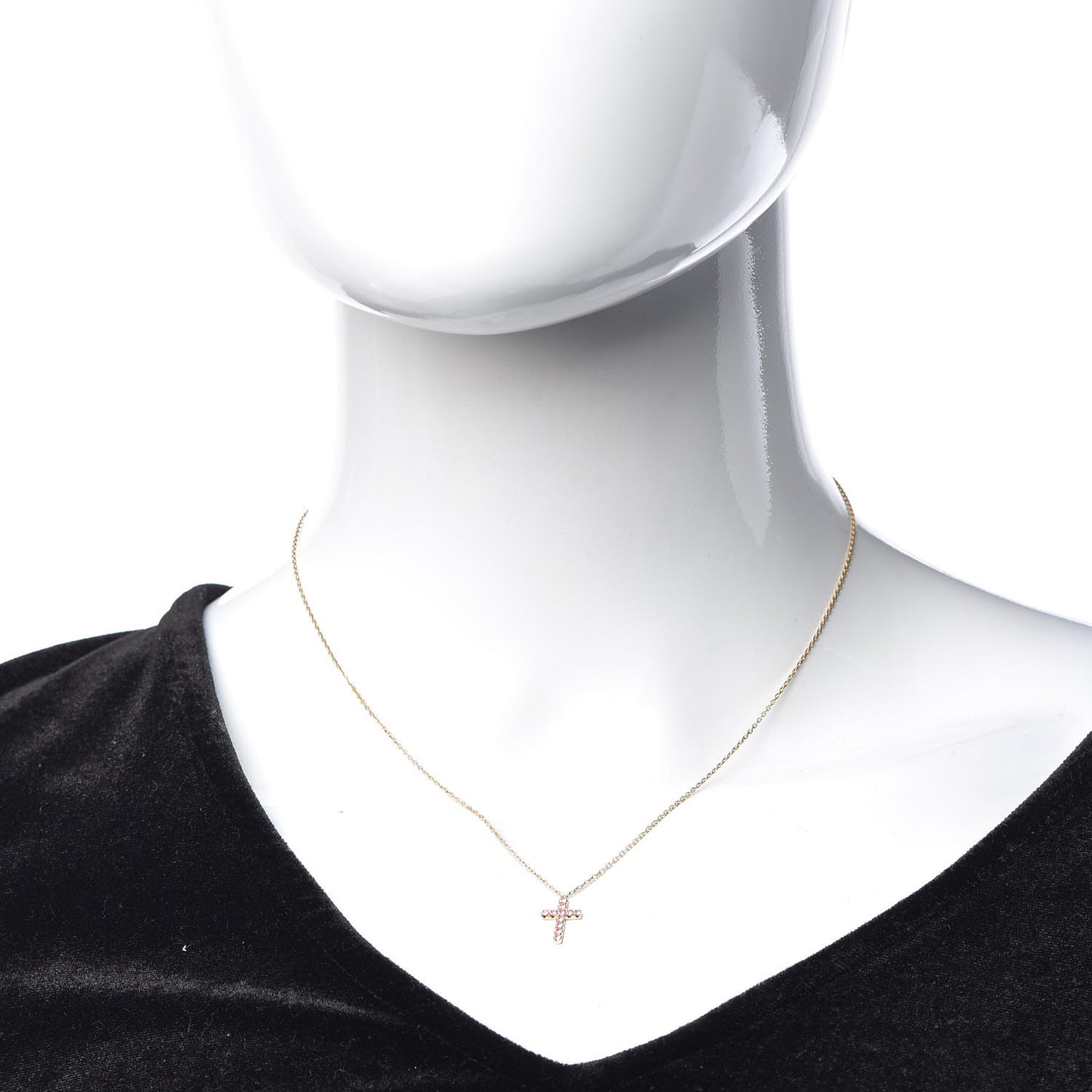 18K Pink Gold Pink Sapphire Symbols Cross Pendant Necklace