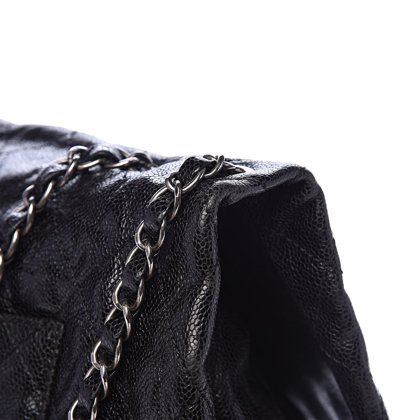 Crumpled Caviar Quilted Maxi Elastic Flap Black