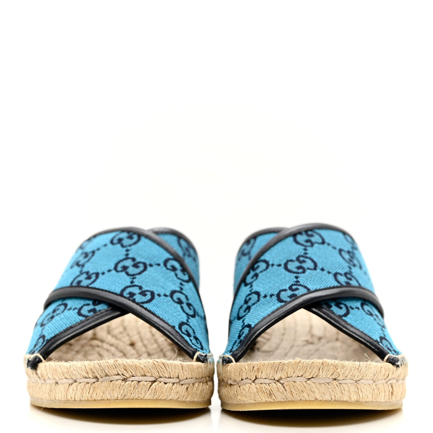 Gucci Monogram Multicolor Criss Cross Espadrille Sandals 38 Light Blue 2 of 12