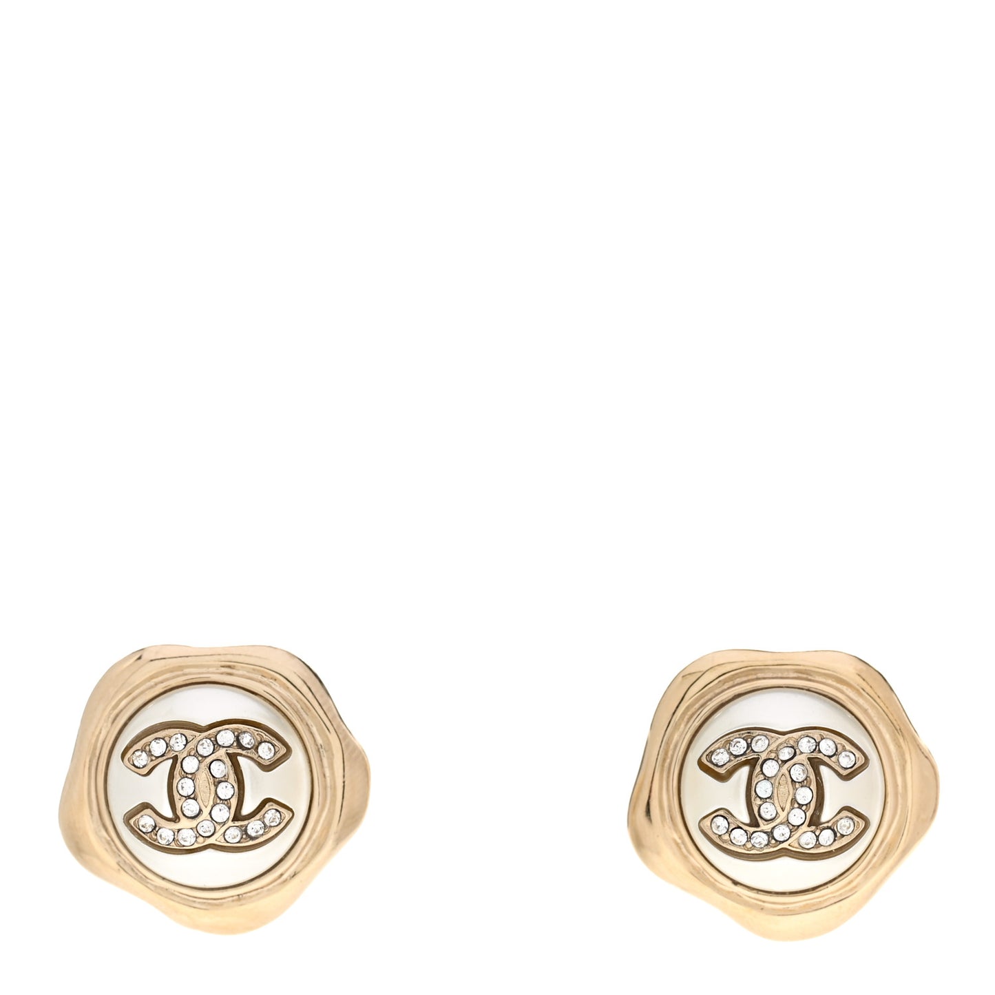 Metal Resin Crystal CC Earrings Gold