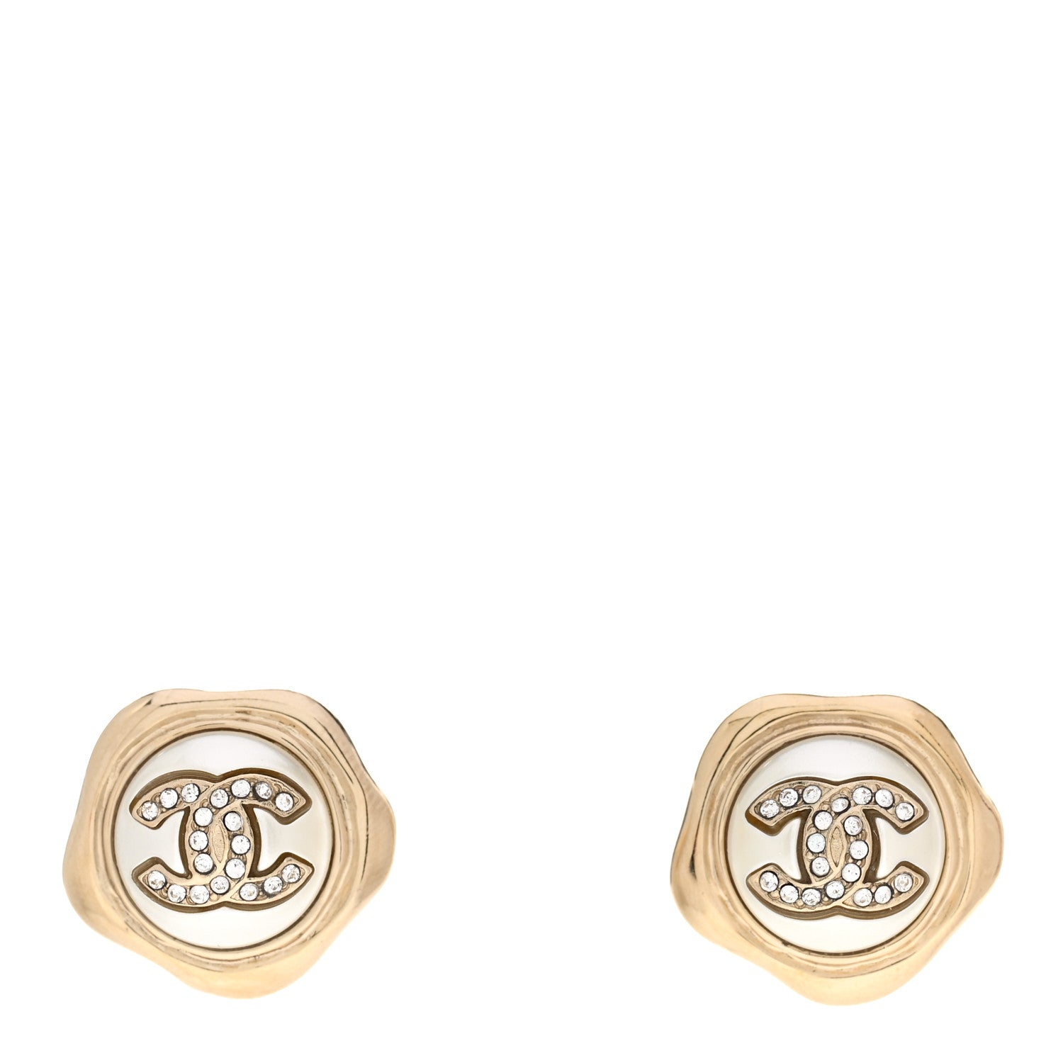 Chanel Metal Resin Crystal CC Earrings Gold 1 of 4