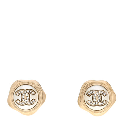 Chanel Metal Resin Crystal CC Earrings Gold 1 of 4