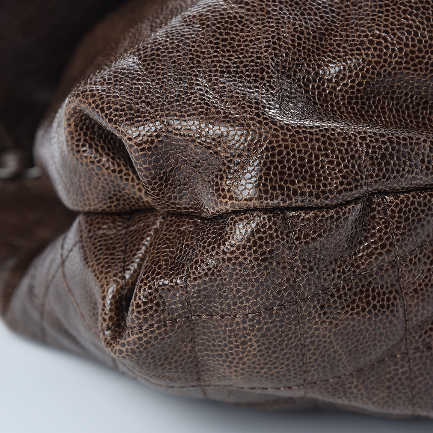 Grained Calfskin Quilted Maxi Elastic Flap Brown