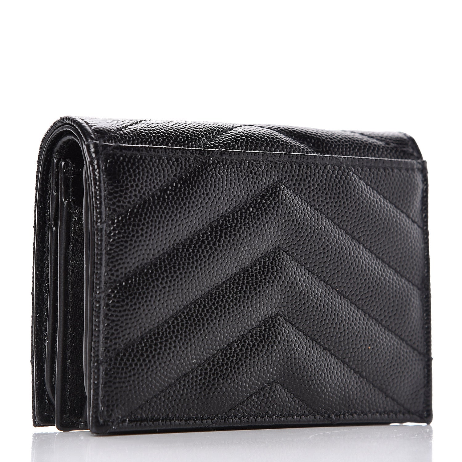 Saint Laurent Grain De Poudre Matelasse Chevron Monogram Card Case Black 3 of 10