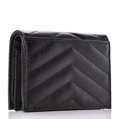 Saint Laurent Grain De Poudre Matelasse Chevron Monogram Card Case Black 3 of 10