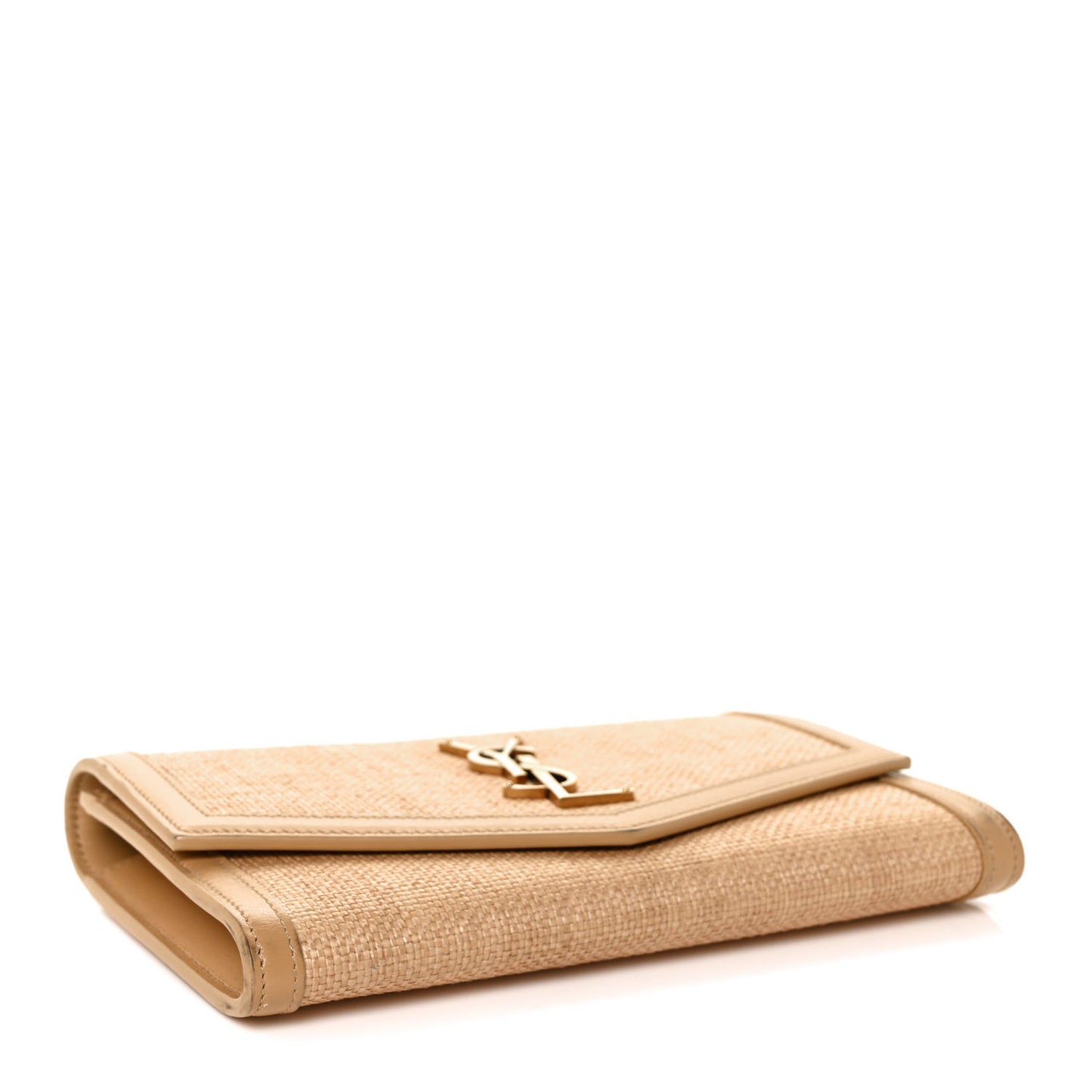 Micro Raffia Monogram Uptown Chain Wallet Natural Hay Blush