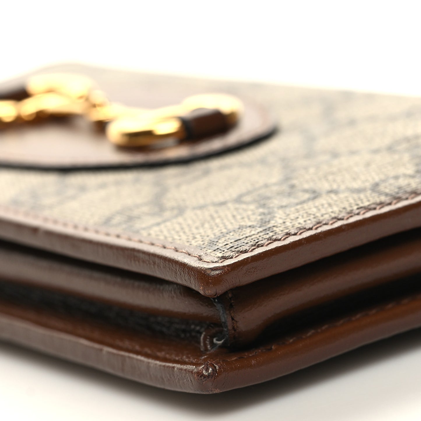 GG Supreme Monogram Azalea Calfskin Horsebit 1955 Wallet On Chain Beige Ebony Brown Sugar