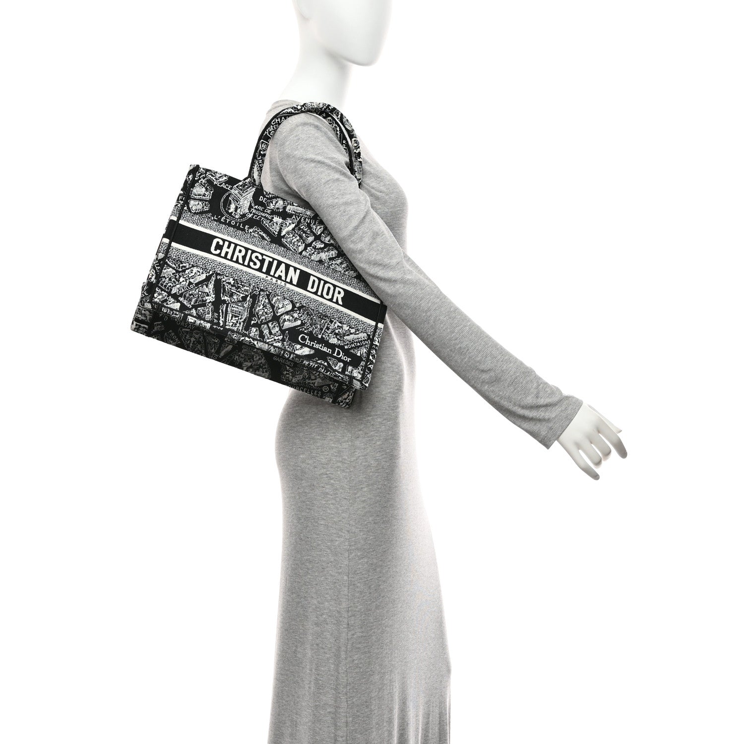 Christian Dior Canvas Embroidered Medium Plan De Paris Book Tote Black White 2 of 10