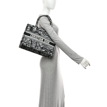 Christian Dior Canvas Embroidered Medium Plan De Paris Book Tote Black White 2 of 10