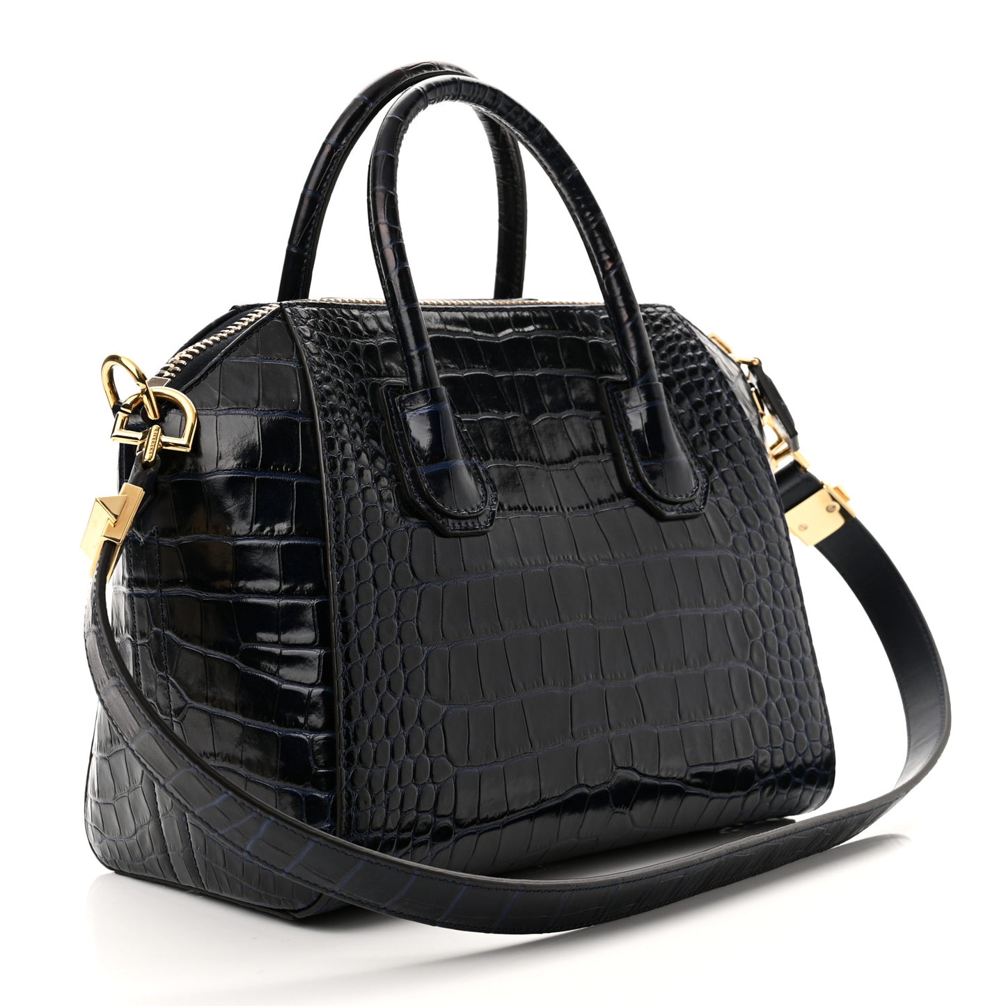Calfskin Crocodile Embossed Small Antigona Deep Blue