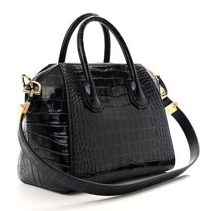 Givenchy Calfskin Crocodile Embossed Small Antigona Deep Blue 3 of 10