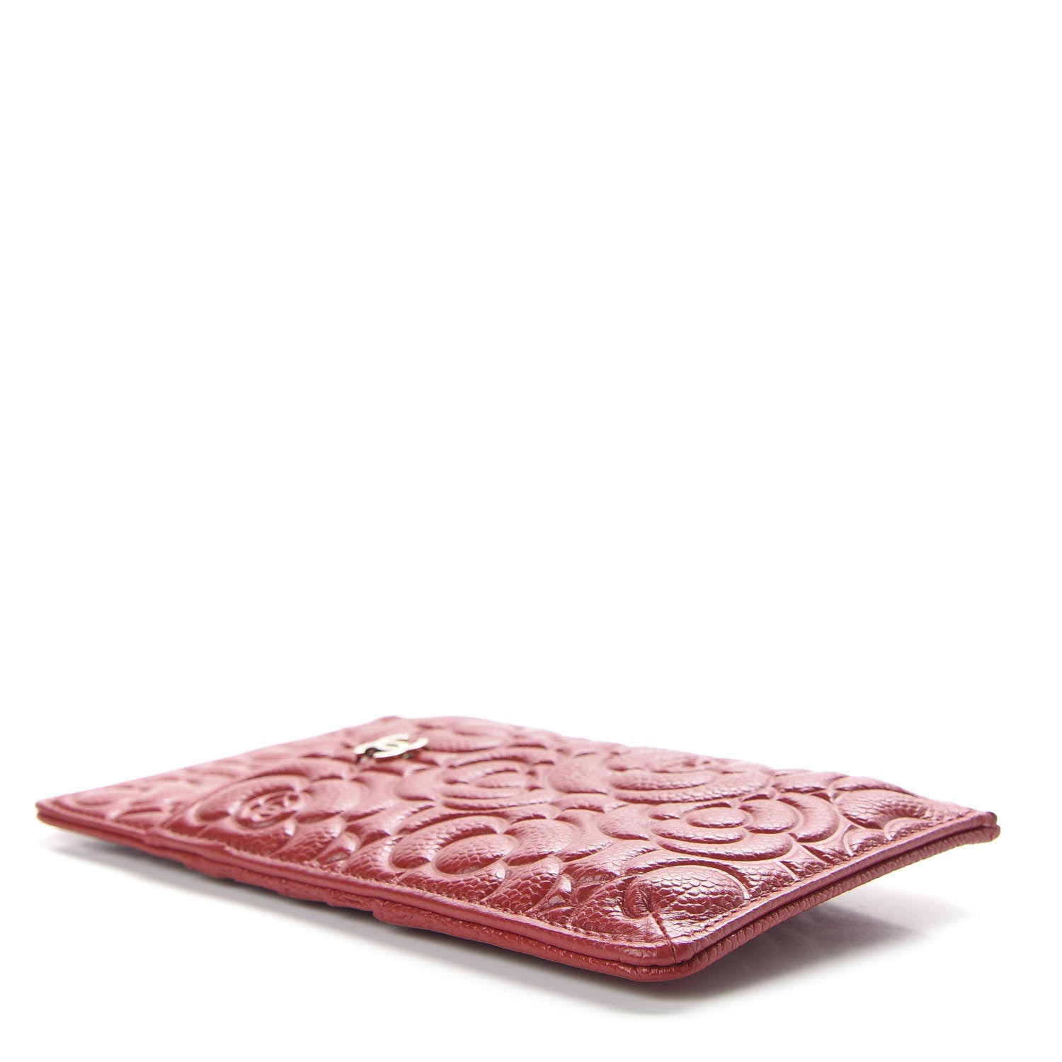 Chanel Caviar Camellia Embossed Classic Flat Wallet Pouch Red 4 of 8