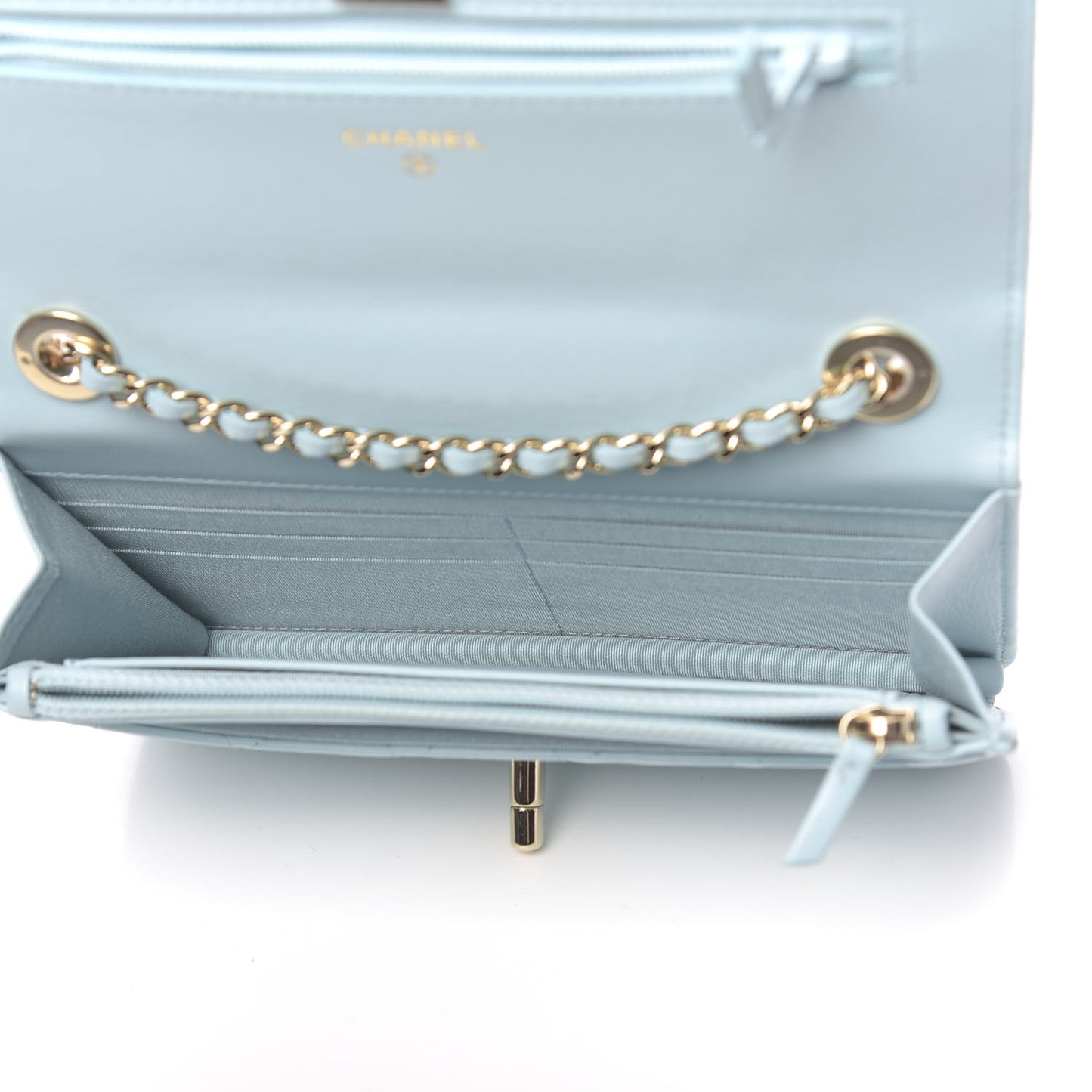 Lambskin Quilted Trendy CC Wallet On Chain WOC Light Blue