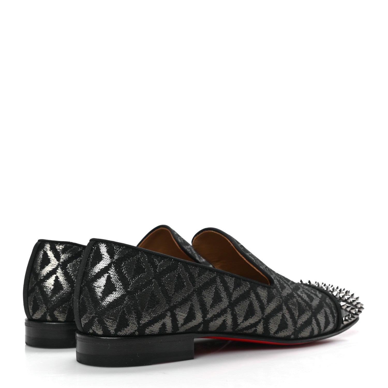 Christian Louboutin Lurex Patent Mens Spooky Spikes Flat Loafers 43 Black Gun Grey 4 of 7