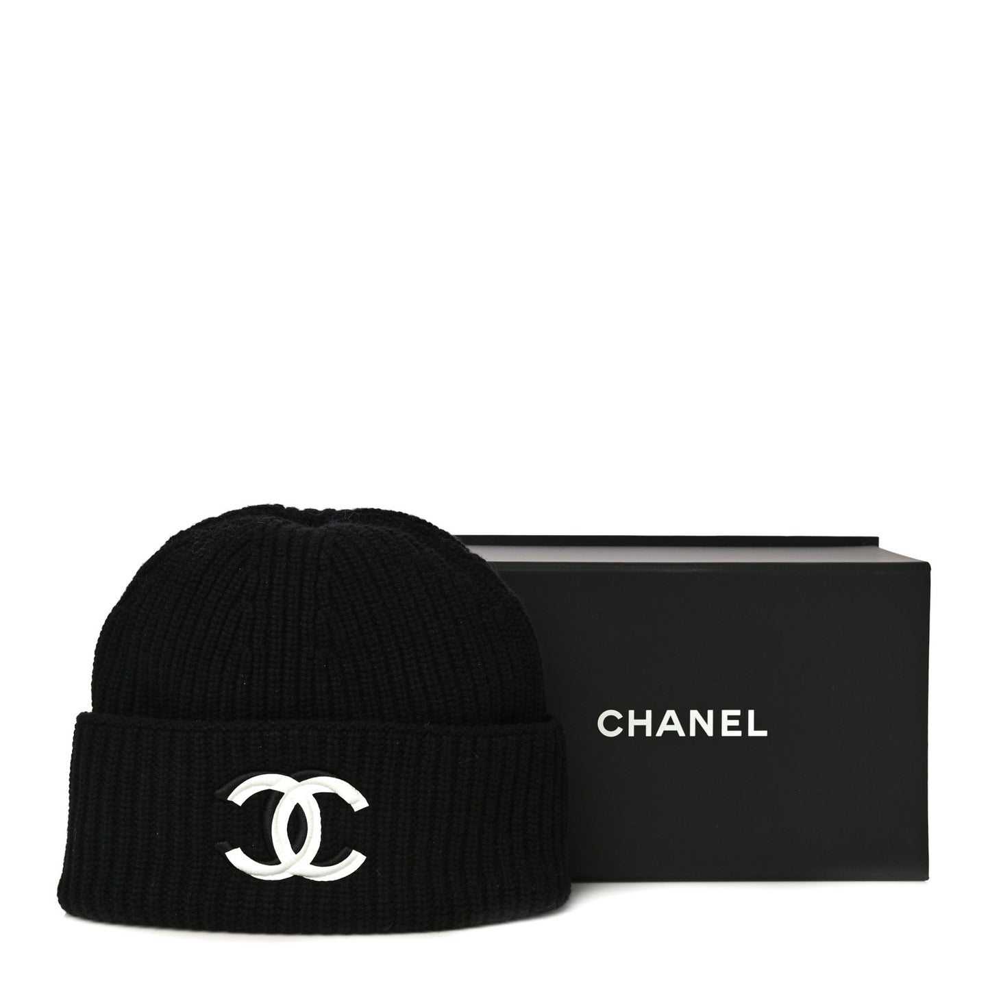 Wool Cashmere CC Beanie Hat Black White